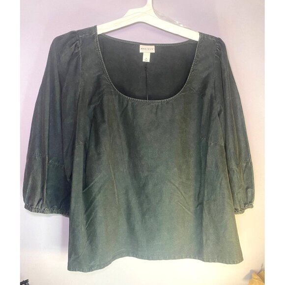 Ava & Viv Tops - Ava & Viv Womens 1X Black Cotton Blouse 3/4 Puff Sleeves Peasant NWT